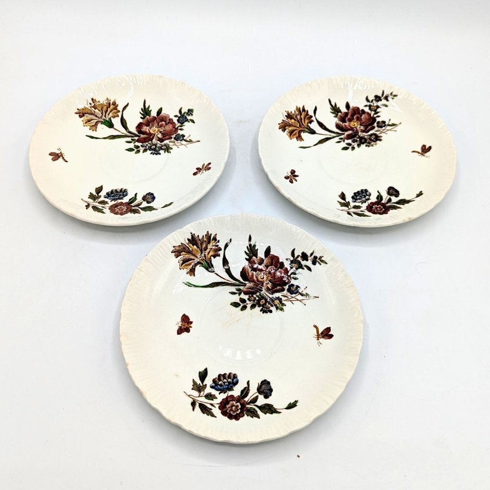 Vintage Wedgwood China Robert Sprays Porcelain Garden Floral Saucers Set of 3
